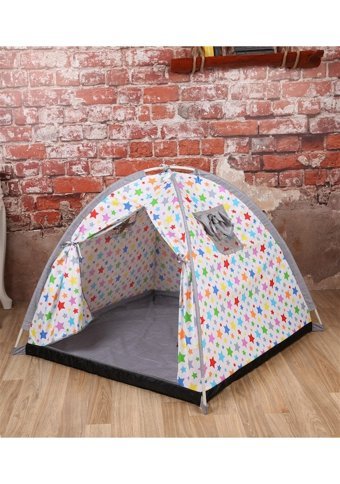 Abbie Renkli Yıldızlar Yuvarlak Unisex Oyun Çadırı Beyaz Gri