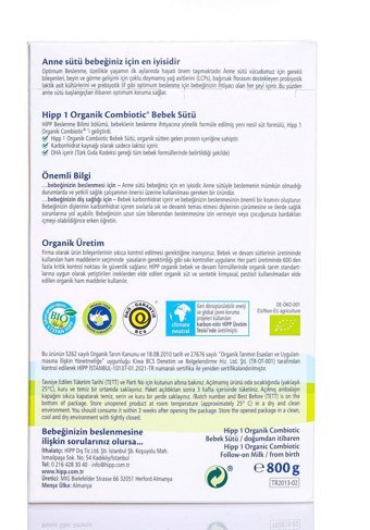 HiPP Combiotic Yenidoğan Laktozsuz Tahılsız Glutensiz Organik 1 Numara Bebek Sütü 800 gr
