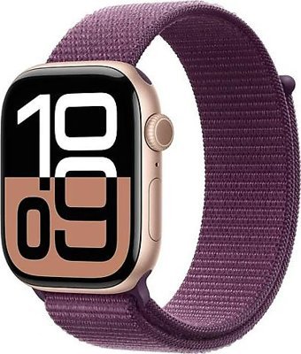 Apple Watch Series 10 GPS WatchOS Su Geçirmez 46 mm Roze Altın Alüminyum Kasa ve Kırmızı Erik Spor Loop Kordon Dikdörtgen Unisex Akıllı Saat