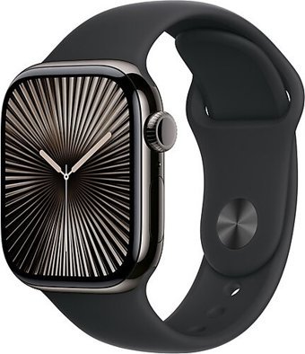 Apple Watch Series 10 GPS + Cellular WatchOS Su Geçirmez 42 mm Arduvaz Titanyum Kasa ve Siyah Kauçuk Kordon Dikdörtgen Unisex Akıllı Saat