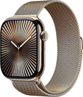 Apple Watch Series 10 GPS + Cellular WatchOS Su Geçirmez 46 mm Altın Titanyum Kasa ve Altın Milano Loop Kordon Dikdörtgen Unisex Akıllı Saat