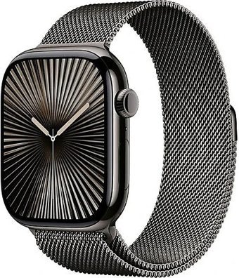 Apple Watch Series 10 GPS + Cellular WatchOS Su Geçirmez 46 mm Arduvaz Titanyum Kasa ve Altın Milano Loop Kordon Dikdörtgen Unisex Akıllı Saat