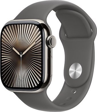 Apple Watch Series 10 GPS + Cellular WatchOS Su Geçirmez 42 mm Naturel Titanyum Kasa ve Gri Kauçuk Kordon Dikdörtgen Unisex Akıllı Saat