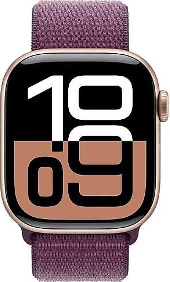Apple Watch Series 10 GPS WatchOS Su Geçirmez 46 mm Roze Altın Alüminyum Kasa ve Kırmızı Erik Spor Loop Kordon Dikdörtgen Unisex Akıllı Saat