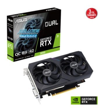 Asus Dual RTX 3050 V2 OC 8 GB GDDR6 PCI-Express 4.0 DirectX 12 Ultimate 2 Fanlı 128 Bit Masaüstü NVIDIA Ekran Kartı