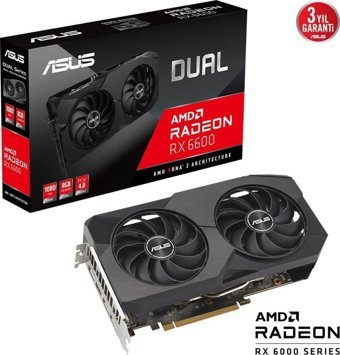 Asus Dual RX 6600 V2 8 GB GDDR6 PCI-Express 4.0 DirectX 12 Ultimate 2 Fanlı 128 Bit Masaüstü AMD Ekran Kartı