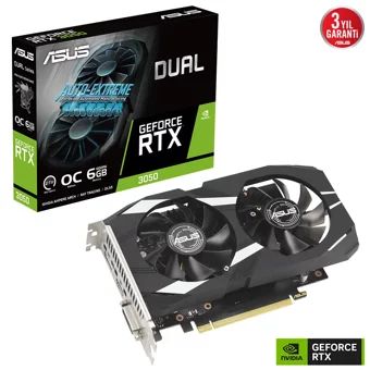 Asus Dual RTX 3050 OC 6 GB GDDR6 PCI-Express 4.0 DirectX 12 Ultimate 2 Fanlı 128 Bit Masaüstü NVIDIA Ekran Kartı