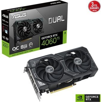 Asus Dual RTX 4060 Tİ OC 8GB GDDR6 PCI-Express 4.0 DirectX 12 Ultimate 2 Fanlı 128 Bit Masaüstü NVIDIA Ekran Kartı