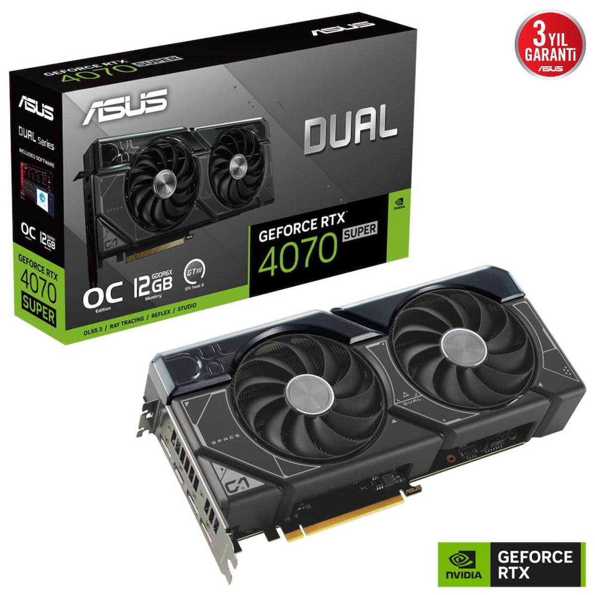 Asus Dual RTX 4070 Super OC 12 GB GDDR6X PCI-Express 4.0 DirectX 12 Ultimate 2 Fanlı 192 Bit Gaming NVIDIA Ekran Kartı