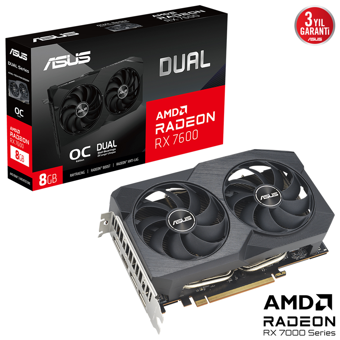 Asus Dual RX 7600 V2 OC 8 GB GDDR6 PCI-Express 4.0 DirectX 12 Ultimate 2 Fanlı 128 Bit Gaming AMD Ekran Kartı