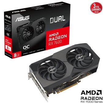 Asus Dual RX 7600 OC 8 GB GDDR6 PCI-Express 4.0 DirectX 12 Ultimate 2 Fanlı 128 Bit Gaming AMD Ekran Kartı