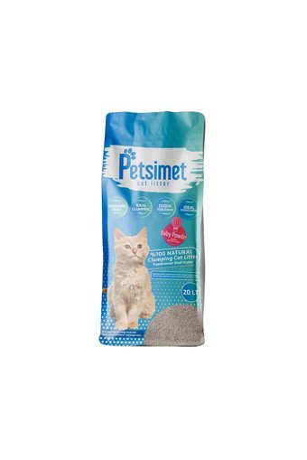 Petsimet Bebek Pudrası Kokulu Topaklanan İnce Taneli Bentonit Kedi Kumu 20 lt