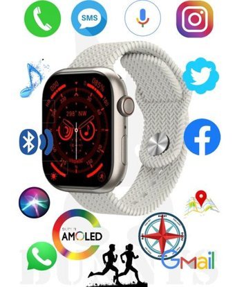 Rabbit Store Watch Pro Android GPS 45 mm Silikon Örgü Kordon Oval Unisex Akıllı Saat Beyaz