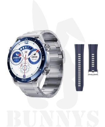 Rabbit Store DT No 1 Ultra Mate BT Android GPS 46 MM Metal Kordon Yuvarlak Erkek Akıllı Saat Mavi - Gümüş