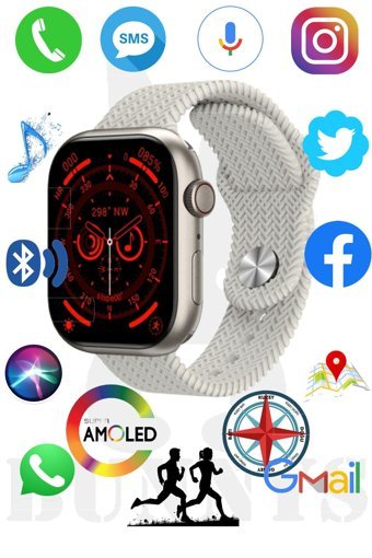 Rabbit Store HK9 Pro Max Android GPS 45 mm Silikon Örgü Kordon Kare Unisex Akıllı Saat Beyaz