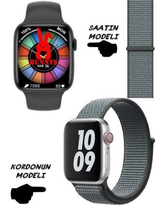 Bunnys Watch 8 Android GPS 45 mm Silikon Kordon Kare Unisex Akıllı Saat Mavi - Siyah