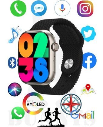 Bunnys Watch 9 Pro Android GPS 45 mm Silikon Örgü Kordon Oval Unisex Akıllı Saat Siyah