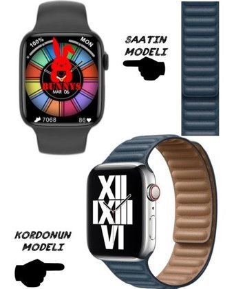 Rabbit Store Watch 8 Android GPS 45 mm Silikon Kordon Kare Unisex Akıllı Saat Lacivert