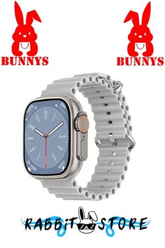 Rabbit Store Watch 8 Android GPS 45 mm Silikon Kordon Kare Unisex Akıllı Saat Beyaz