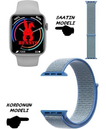 Rabbit Store Watch 8 Pro Android 45 mm Silikon Kordon Kare Unisex Akıllı Saat Gök Mavisi