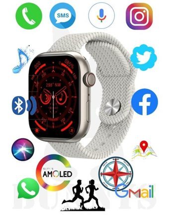 Bunnys Watch 9 Pro Android 45 mm Silikon Örgü Kordon Oval Unisex Akıllı Saat Beyaz