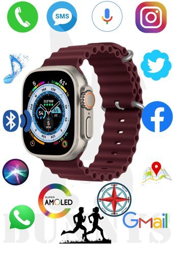 Rabbit Store Watch 8 Ultra Android GPS 49 mm Silikon Kordon Oval Unisex Akıllı Saat Mor
