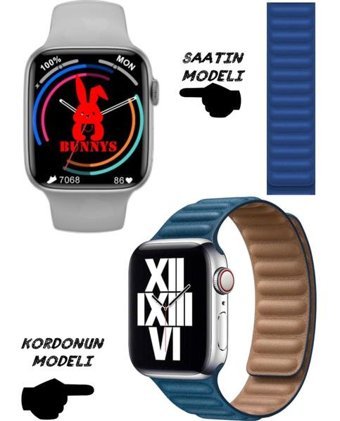 Bunnys Watch 8 Android GPS 45 mm Silikon Kordon Kare Unisex Akıllı Saat Mavi