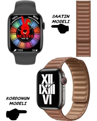 Rabbit Store Watch 8 Android GPS 45 mm Silikon Kordon Kare Unisex Akıllı Saat Açık Kahve