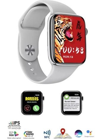 Rabbit Store Watch 8 Pro Android 44 mm Silikon Kordon Kare Unisex Akıllı Saat Gümüş