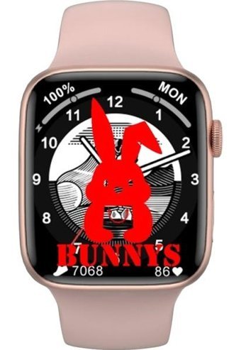 Rabbit Store Watch 8 Android GPS 45 mm Silikon Kordon Kare Unisex Akıllı Saat Pembe