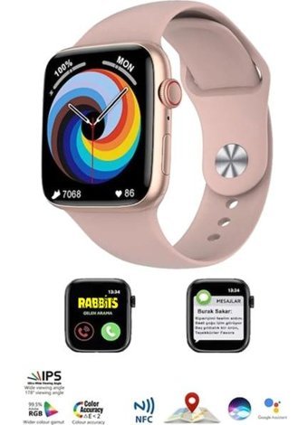 Rabbit Store DT No 1 Android GPS 44 mm Silikon Kordon Kare Erkek Sim Kartlı Akıllı Saat Pembe
