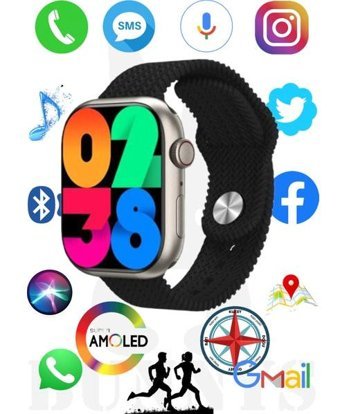 Rabbit Store Watch 9 Pro Android GPS 45 mm Silikon Örgü Kordon Oval Unisex Akıllı Saat Siyah