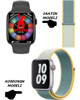 Rabbit Store Watch 8 Pro Android 45 mm Silikon Kordon Kare Unisex Akıllı Saat Turkuaz