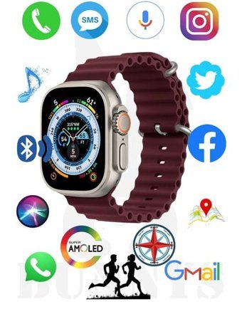 Bunnys Watch 8 Ultra Android GPS 49 mm Silikon Kordon Oval Unisex Akıllı Saat Mor