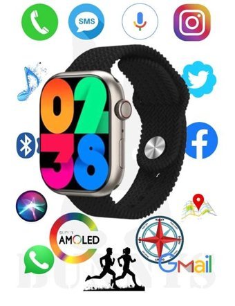 Bunnys Watch 9 Pro Android 45 mm Silikon Örgü Kordon Oval Unisex Akıllı Saat Siyah