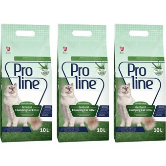 Proline Aloe Vera Kokulu Topaklanan İnce Taneli Bentonit Kedi Kumu 3x10 lt