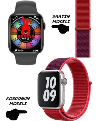 Bunnys Watch 8 Pro Android 45 mm Silikon Kordon Kare Unisex Akıllı Saat Mor - Kırmızı