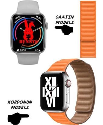 Bunnys Watch 8 Android GPS 45 mm Silikon Kordon Kare Unisex Akıllı Saat Turuncu