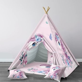 Instababyrooms 189 2-4 Yaş Üçgen Kızılderili Kız Unicorn Oyun Çadırı Pembe