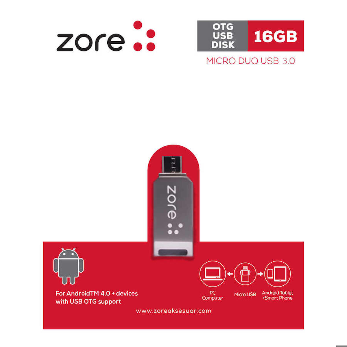 Zore USB 3.0 Micro USB 16 GB Flash Bellek Gümüş