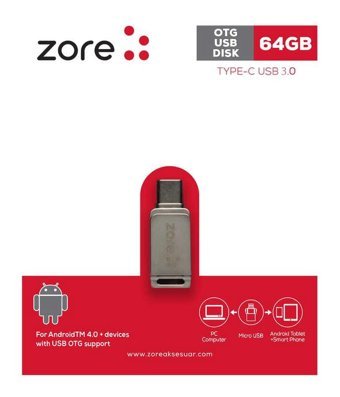 Zore USB 3.0 Type C 64 GB Flash Bellek Gri