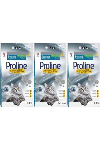 Proline Topaklanan İnce Taneli Aktif Karbonlu Bentonit Kedi Kumu 3x5 lt