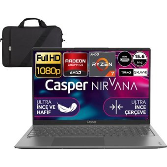 Casper Nirvana X600.5700-BV00X16 Harici AMD Radeon RX Vega 8 AMD Ryzen 7 5700U 32 GB Ram 1 TB SSD 15.6 inç Full HD FreeDos Laptop + Çanta