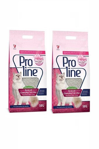 Proline Bebek Pudrası Kokulu Topaklanan Kalın Taneli Bentonit Kedi Kumu 2x10 lt
