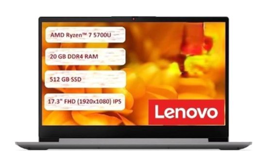 Lenovo Ideapad 3 17ALC6 82KV00FL Harici AMD Radeon RX Vega 8 AMD Ryzen 7 5700U 20 GB Ram 512 GB SSD 17.3 inç Full HD FreeDos Laptop