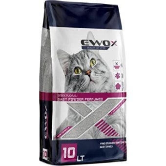 Ewox Bebek Pudrası Kokulu Topaklanan İnce Taneli Bentonit Kedi Kumu 10 lt