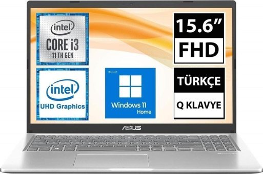 Asus X515EA-BQ967W Harici Intel UHD Graphics Intel Core i3 1115G4 4 GB Ram 128 GB SSD 15.6 inç Full HD Windows 11 Home Laptop