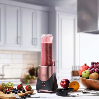 Schafer Stormy 600 ml Plastik Hazneli Buz Kırıcılı Turbolu 4 Bıçaklı Kişisel Tekli Mini El Blender Gül Kurusu