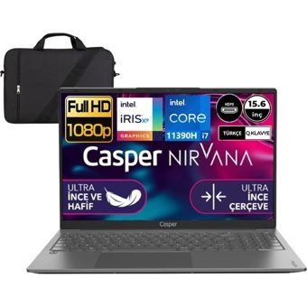 Casper Nirvana X600.139H-20-512 Harici Intel Iris Xe Graphics Eligible Intel Core i7 11390H 20 GB Ram 512 GB SSD 15.6 inç Full HD FreeDos Laptop + Çanta
