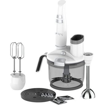 King Hilde 900 ml Plastik Hazneli Turbolu 4 Bıçaklı 5'li Blender Seti Beyaz
